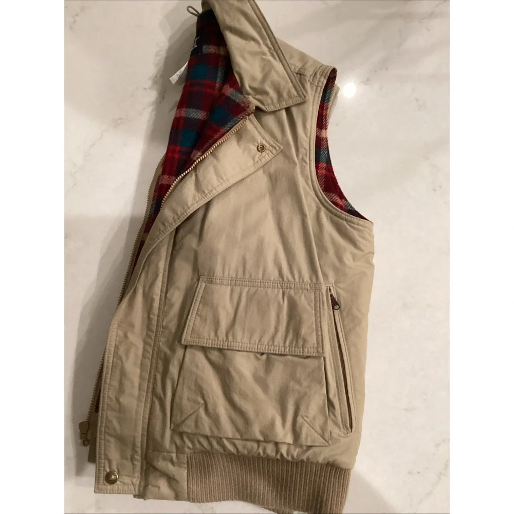 Woolrich Wool Blanket Lined Canvas Hunting Vest Plaid/Tan Men's Large Vintage